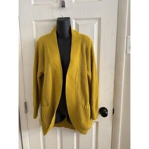 Yibock Women’s Large Yellow Open Front Cardigan Chunky Knit Pocket Cozy Fall